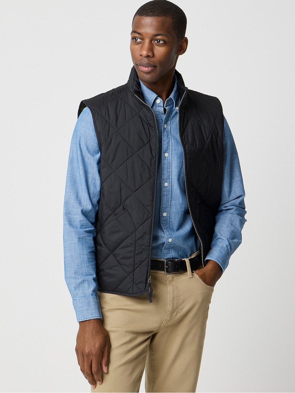 J. Crew Walker Quilted Reversible Vest in Black with Tan Lining